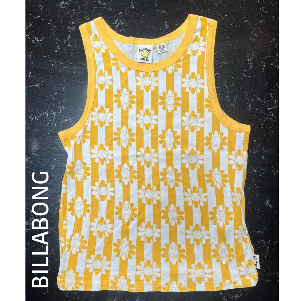 Billabong, Smiley edition tank top, size M, yellow & white, Smiley faces
